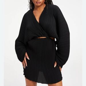 Good American Pleated mini Black Dress(Size 1/2, S/M)